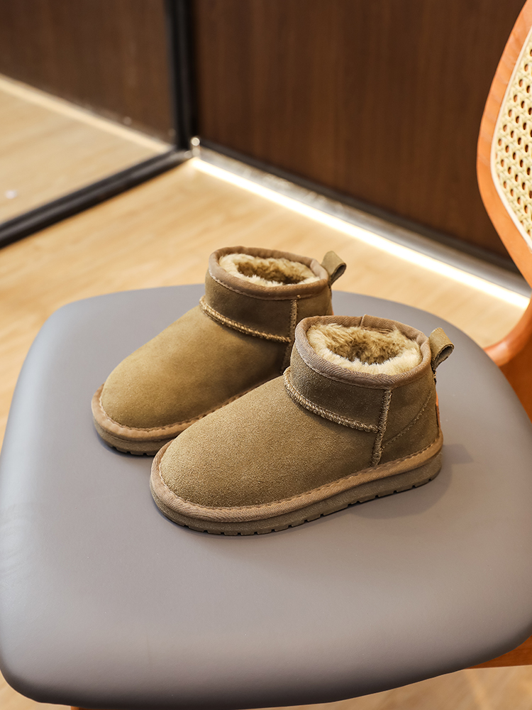 正品真皮儿童雪地靴加绒防水棉靴