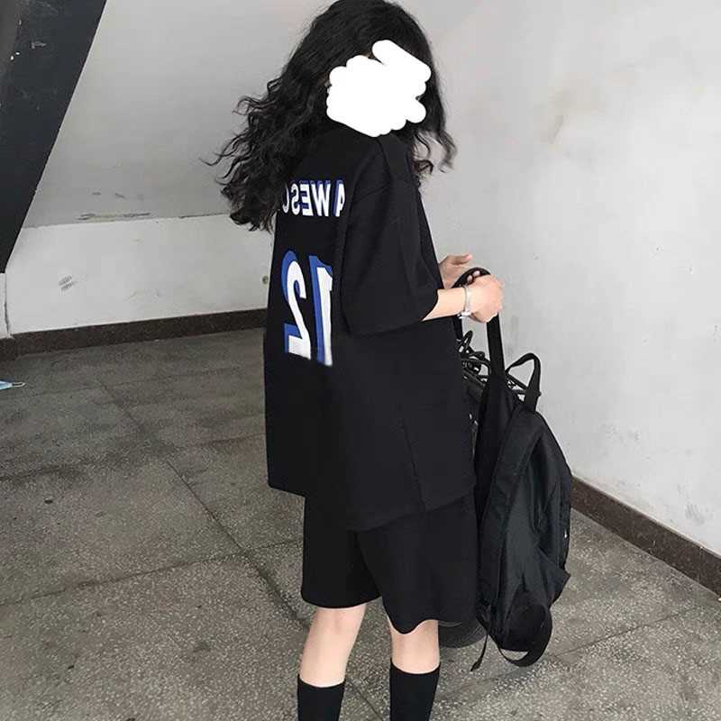 休闲套装女夏短袖短裤时尚学生韩版宽松网红炸街运动两件套跑步服