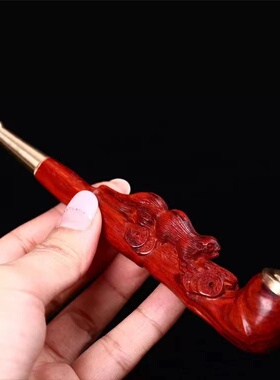 小叶紫檀木雕烟嘴夜夜数钱手把件木质文玩男士随身红木把玩手件