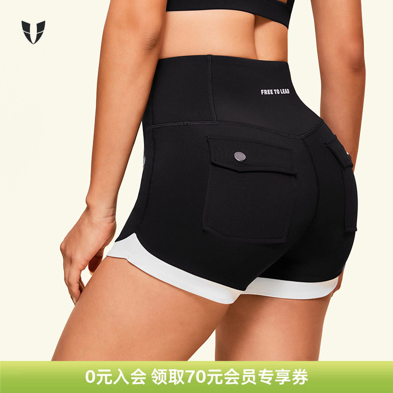 马甲线运动短裤女高腰提臀户外跑步健身训练瑜伽裤黑色紧身夏季