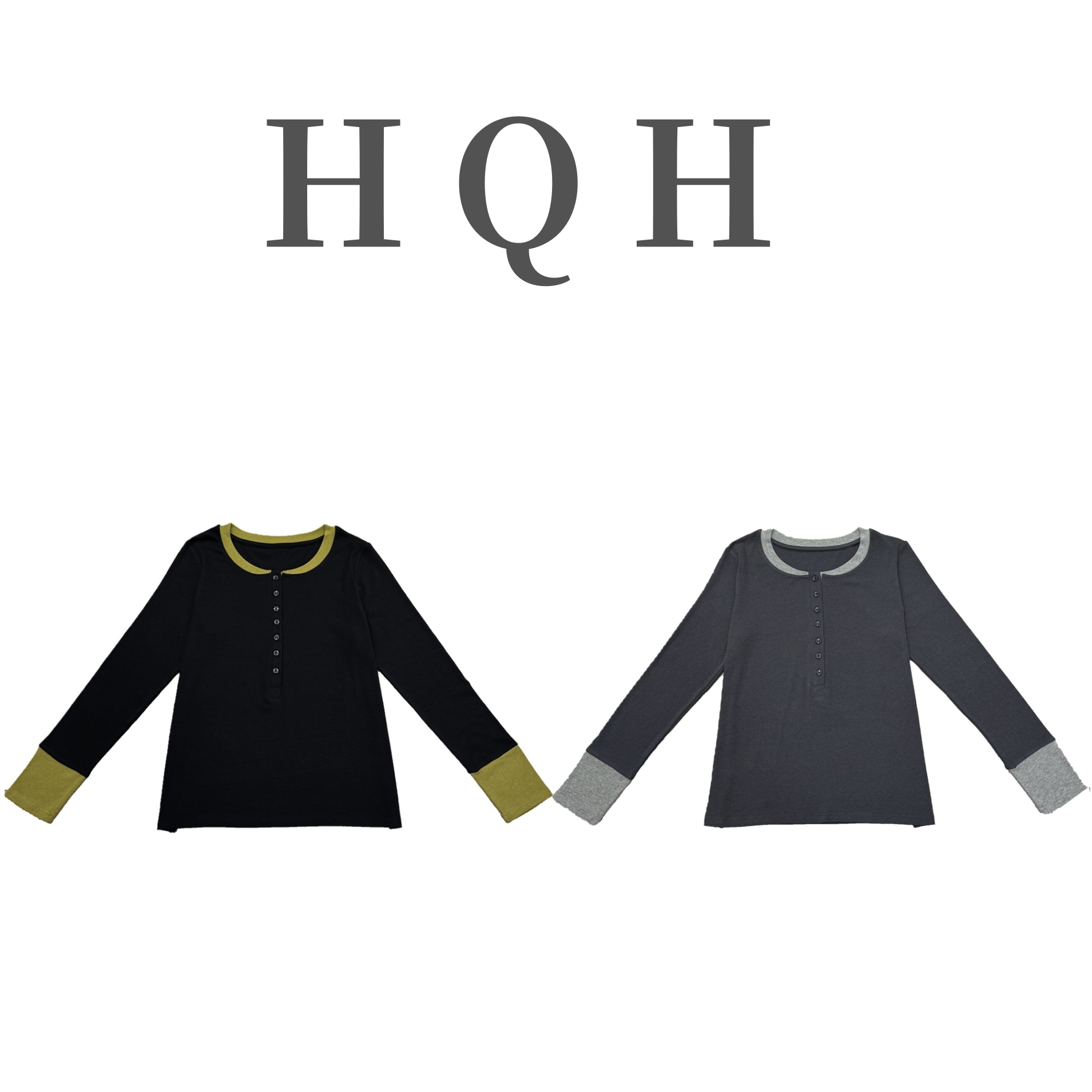 圆领撞色纽扣洋气复古T恤