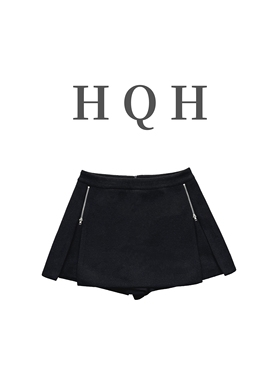 『2171#』时尚高腰洋气显瘦简约双拉链设计感开叉毛呢A字短裤裙