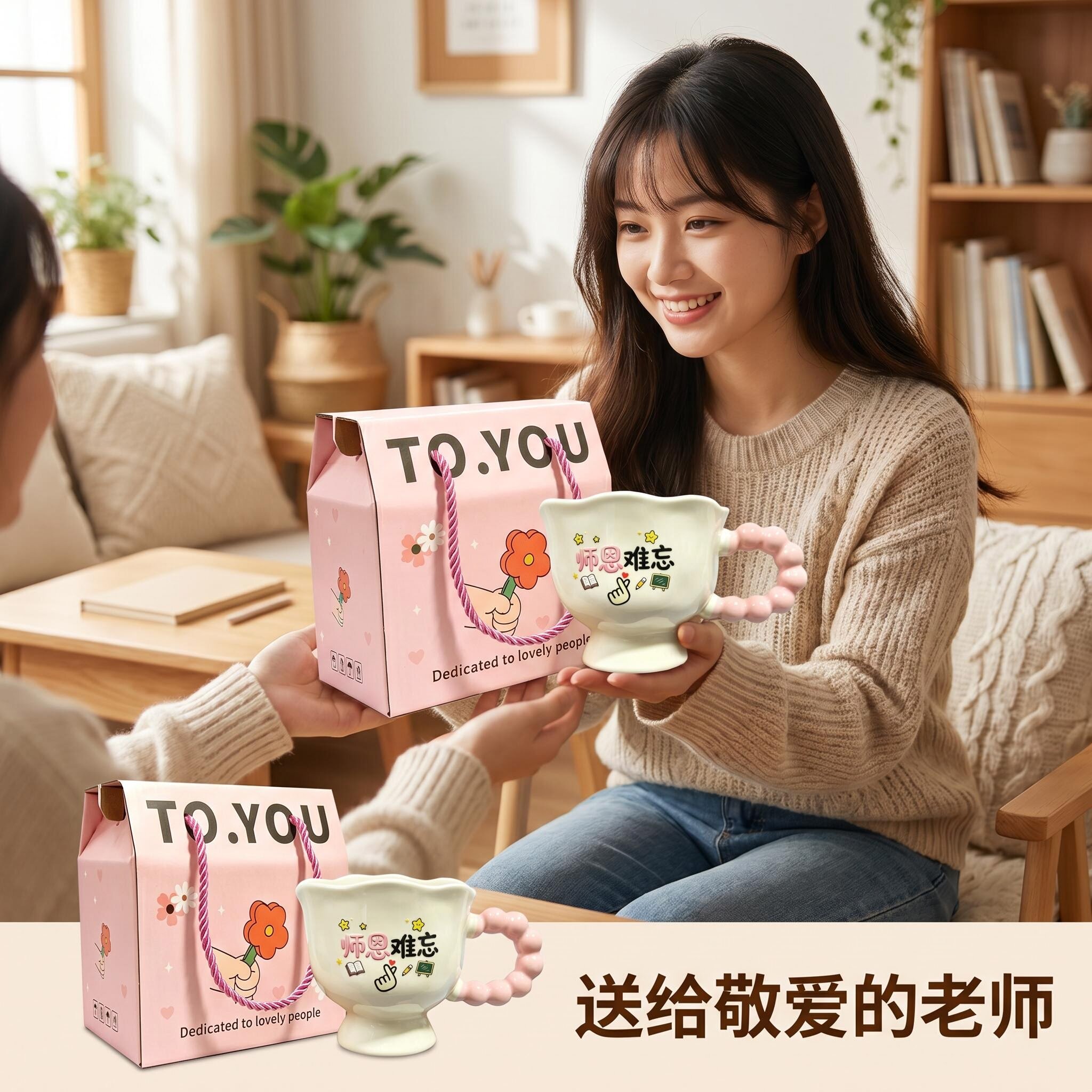 毕业节日礼物高颜值带勺陶瓷杯教师节家用马克水杯谢师宴手办礼