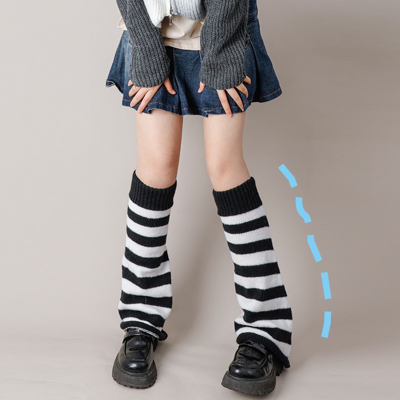 黑白条纹百搭针织JK堆堆袜套显瘦Y2K亚文化辣妹喇叭型阔腿袜套