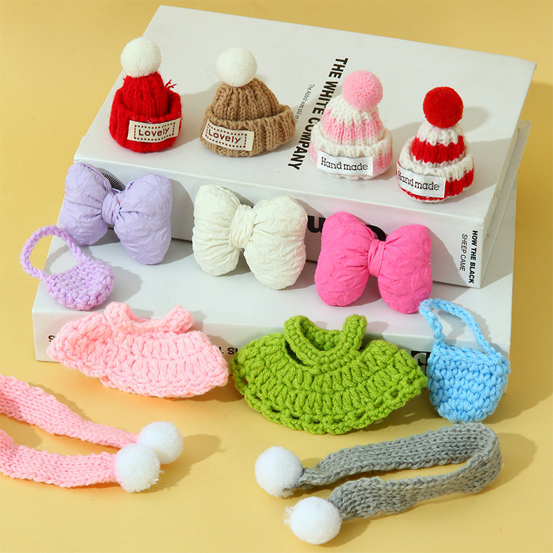 圣诞针织帽可爱小围巾结小包包装饰掌门狗小裙子配饰辅料