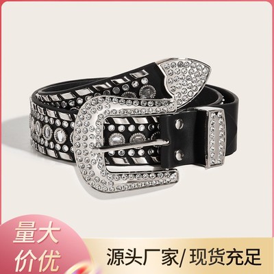 新款欧美小众个性y2k辣妹宽腰带女装饰柳钉水钻配裤子时尚皮带韩