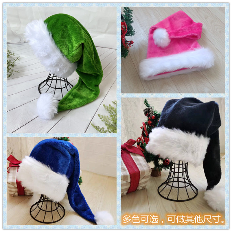 热卖圣诞帽30*75m单层毛绒圣诞装饰帽配长毛绒边pary氛围帽