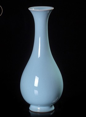 廷怀窑汝窑天青釉玉壶春花瓶 摆件大号 汝州汝瓷花瓶花插 35CM