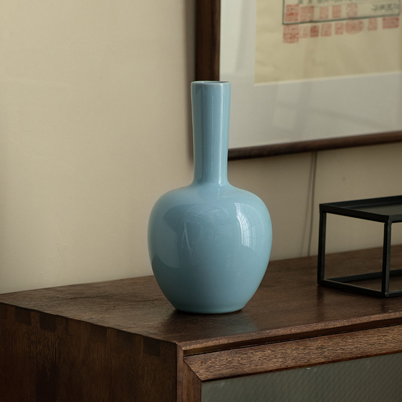 廷怀窑汝窑北宋张公巷卵青天球家居中式复古汝瓷花瓶摆件花插
