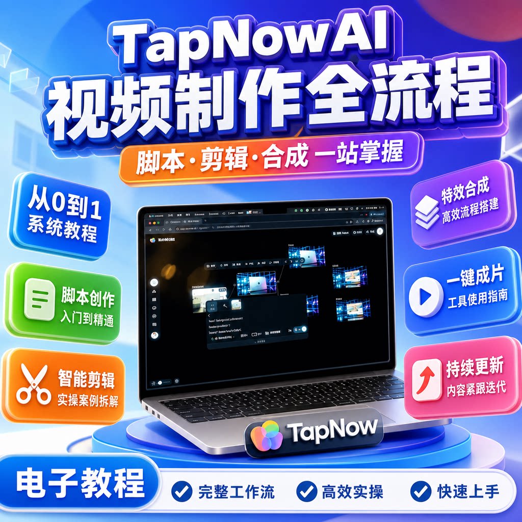 TapNowAI视频制作脚本创作剪辑合成功能从0到1系统实操电子教程