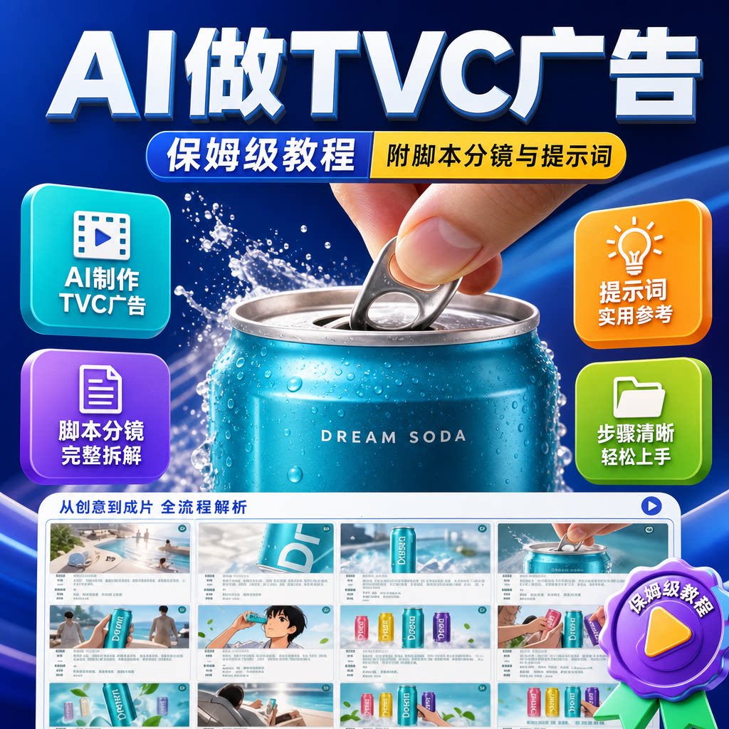 商业短片创作AI制作TVC广告教程脚本分镜提示词新手广告视频制作