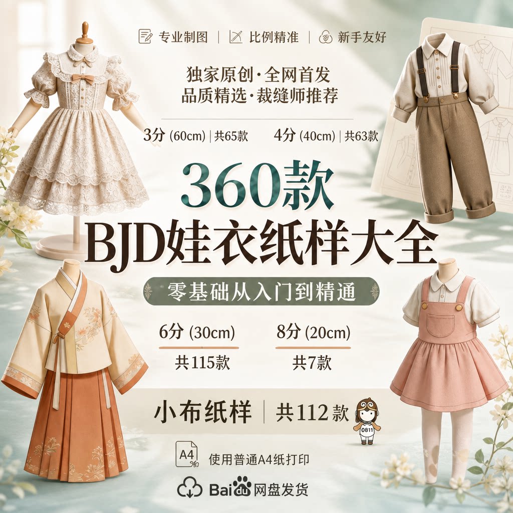 新品BJD娃衣纸样合集4分6分小布汉服lo裙图纸零基础教程电子版图片