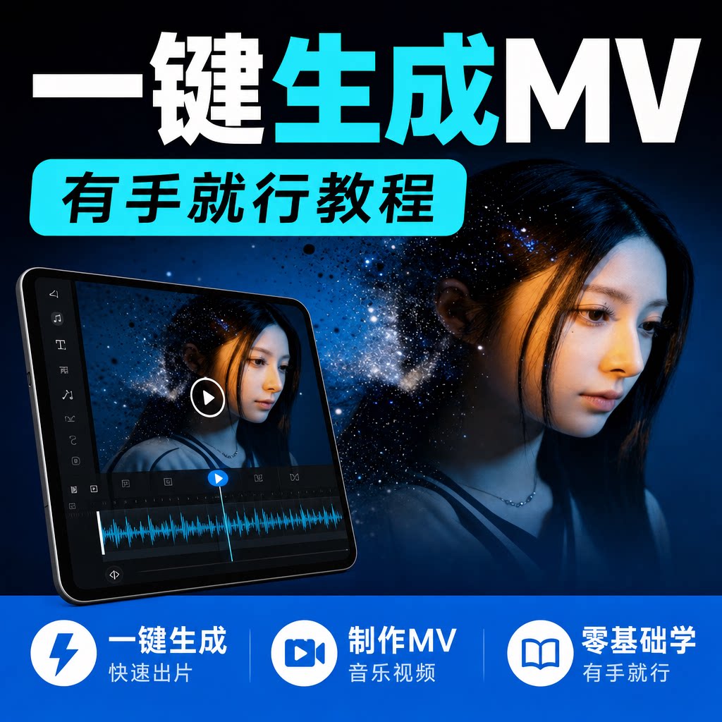 AI一键生成MV短视频音乐视频制作教程教学课程新手入门有手就行
