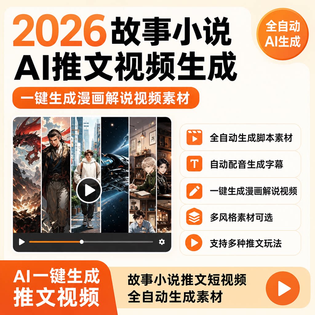 2026故事小说AI推文生成漫画解说视频全自动生成ai短视频素材
