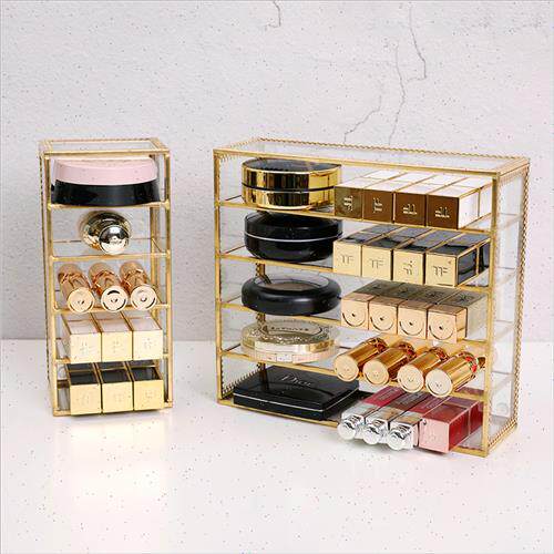 北欧玻璃梳妆台粉饼眼影收纳盒口红彩妆气垫置物架桌面分隔整理盒