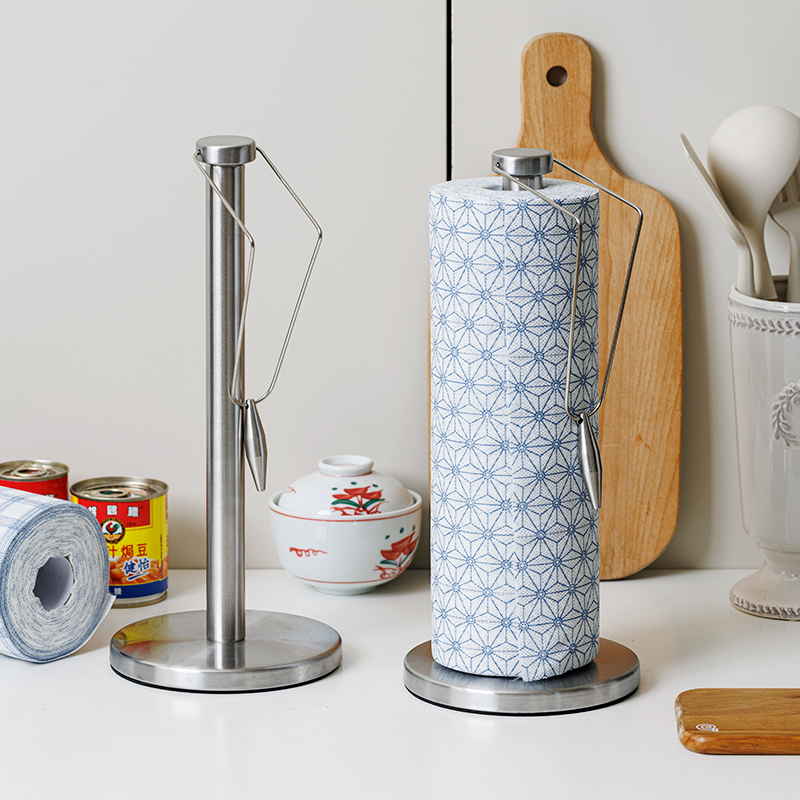 不锈钢厨房卷纸架台面立式纸巾支架叉腰大卷筒纸挂架保鲜膜收纳架