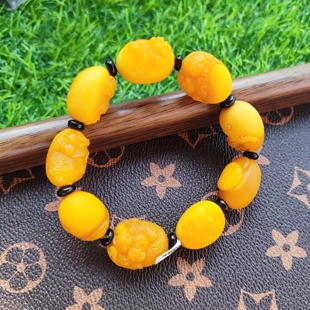 有证书孤品特色玉石手串龙生九子缅黄蛋黄料A货官方正品黄龙玉