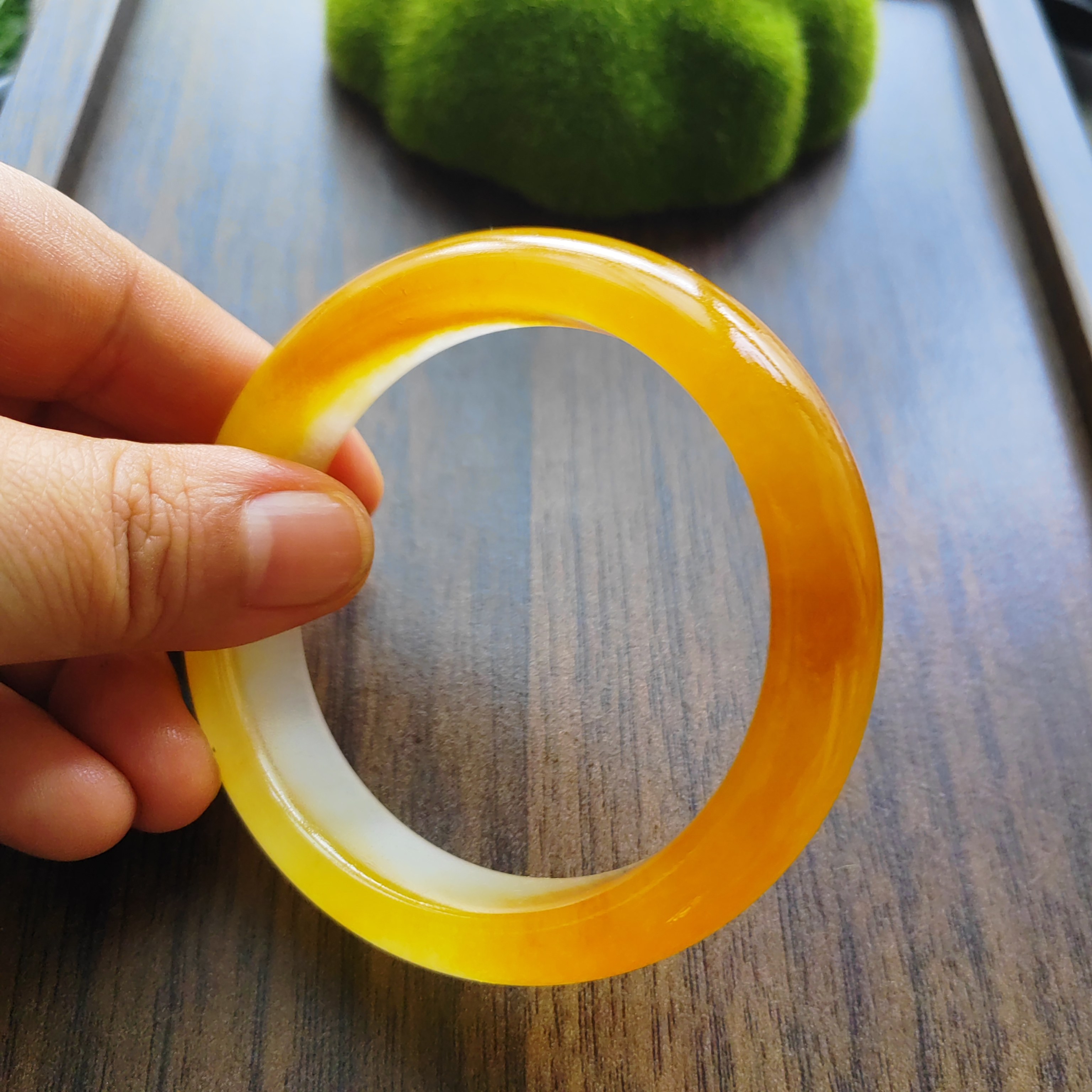 58圈天然原矿玉镯女天然玉石手镯8号黄龙玉手镯石英岩玉镯子16*9