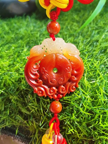 福禄寿三色龙凤玉佩天然玉石正品黄龙玉毛衣链车挂件直径45mm厚7