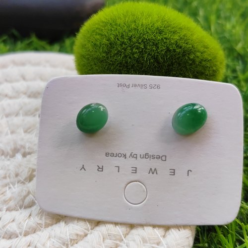 半山半水正品非洲翠纯银耳钉高冰飘花天然玉石耳钉耳饰耳环10*9mm