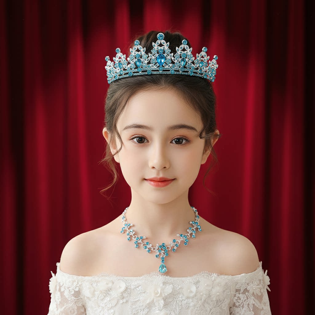 女童冰雪公主水钻皇冠头饰三件套图片