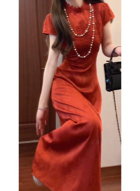 2026新中式提花改良旗袍刺绣春夏绝美红色订婚连衣裙夏季长裙女装