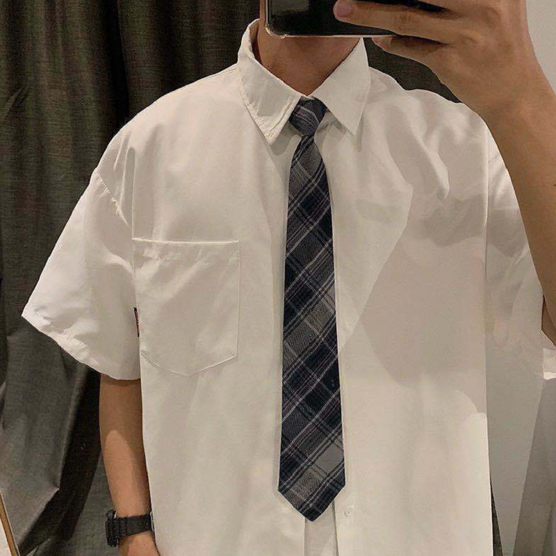 休闲风格子韩版免打领带