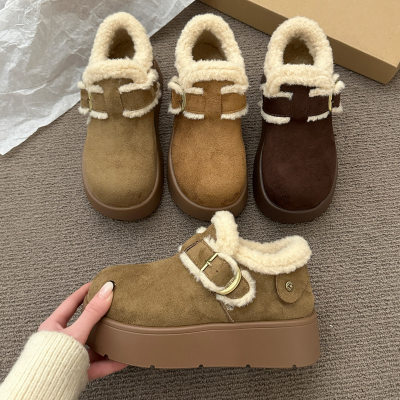 厚底皮毛一体保暖雪地靴女冬季加绒加厚勃肯鞋新款棉鞋女鞋