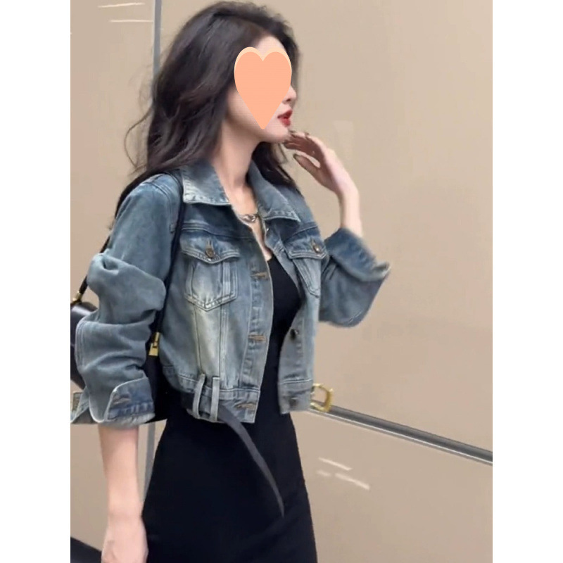 短款水洗牛仔外套女春秋2024新款小个子宽松长袖休闲百搭夹克上衣