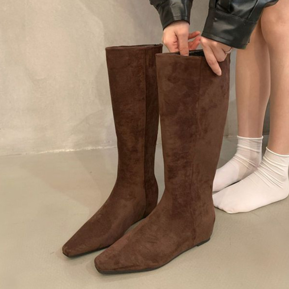 增高复古卡其色瘦瘦靴中长靴女鞋2025年新款秋冬季长筒骑士靴子女