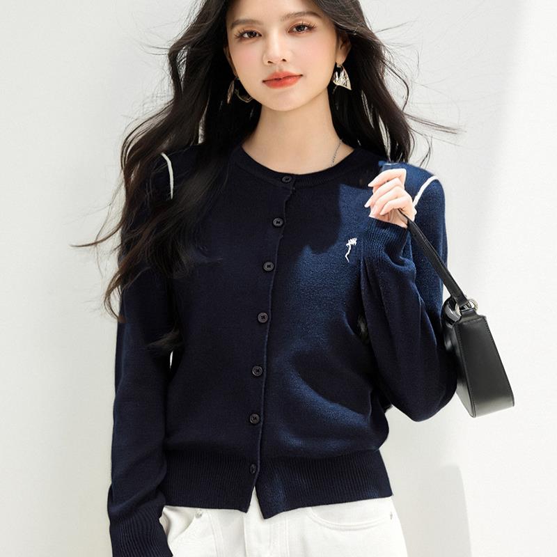 实拍◆有现货◆撞色圆领针织衫长袖时尚百搭毛衣开衫2025秋季新款