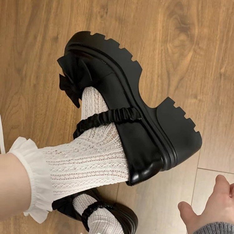 厚底玛丽珍小皮鞋女春夏季法式高跟jk松糕粗跟蝴蝶结Lolita单鞋子