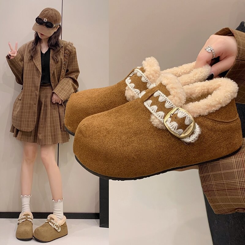 小个子增高毛绒雪地靴女2025冬季新款加厚加绒保暖全包勃肯鞋棉鞋