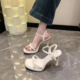 学院风绝美增高甜美女凉鞋 性感百搭一字带高跟鞋 韩版 2024夏季 新款
