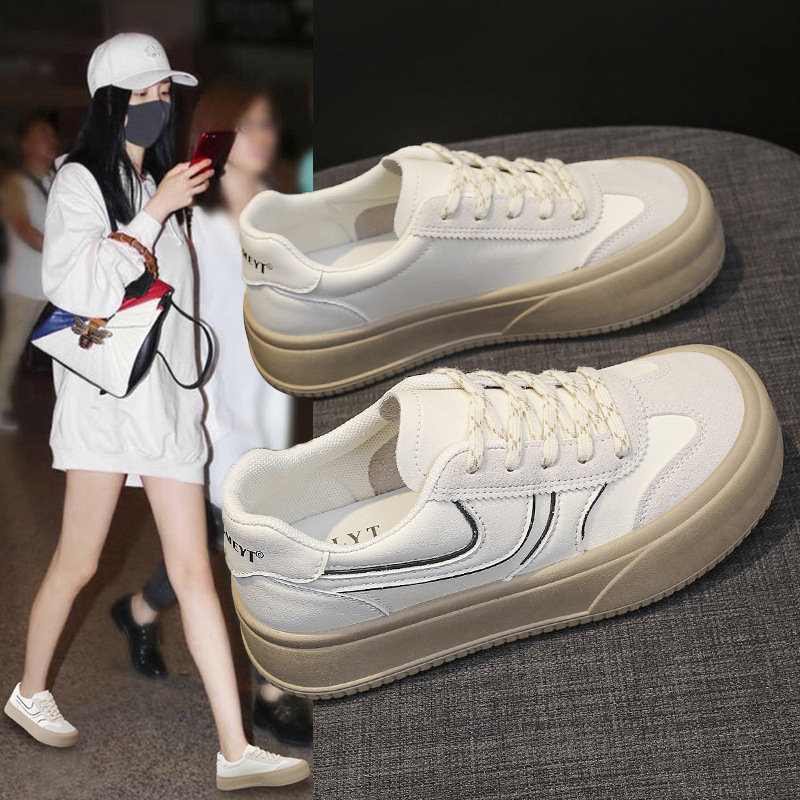 松糕厚底真皮德训小白鞋女2024夏季新款学生ins百搭休闲运动板鞋