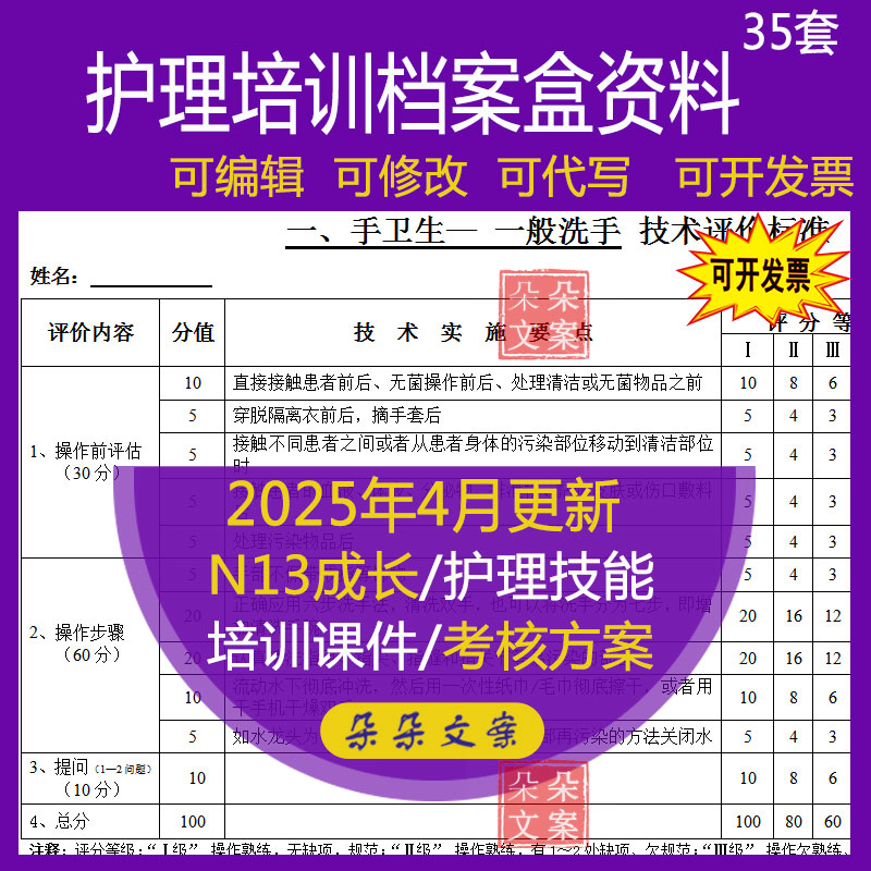 护理培训档案盒护理技能操作评分标准50医院护理人员培训考核方案