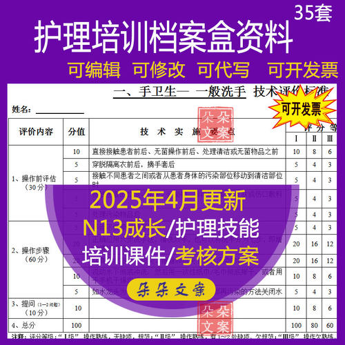 护理培训档案盒护理技能操作评分标准50医院护理人员培训考核方案