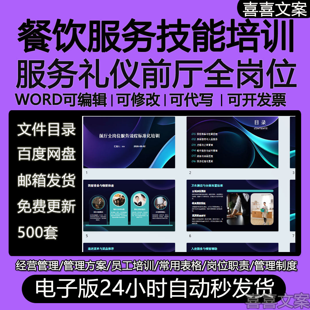 餐饮业服务技能视频培训前厅全岗位员工服务酒店餐厅接待礼仪ppt