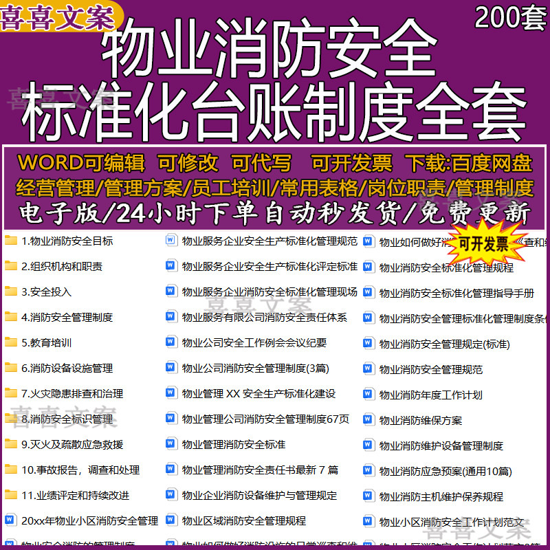 物业公司消防安全生产标准化应急预案管理制度档案台账电子版资料