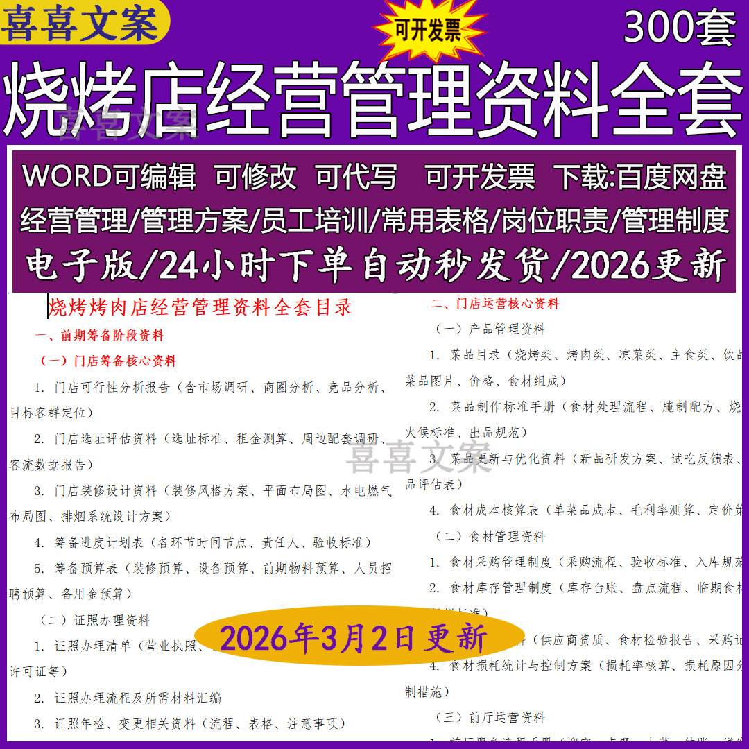 烧烤烤肉店食材库存管理制度岗位职责门店装修及菜品制作标准手册