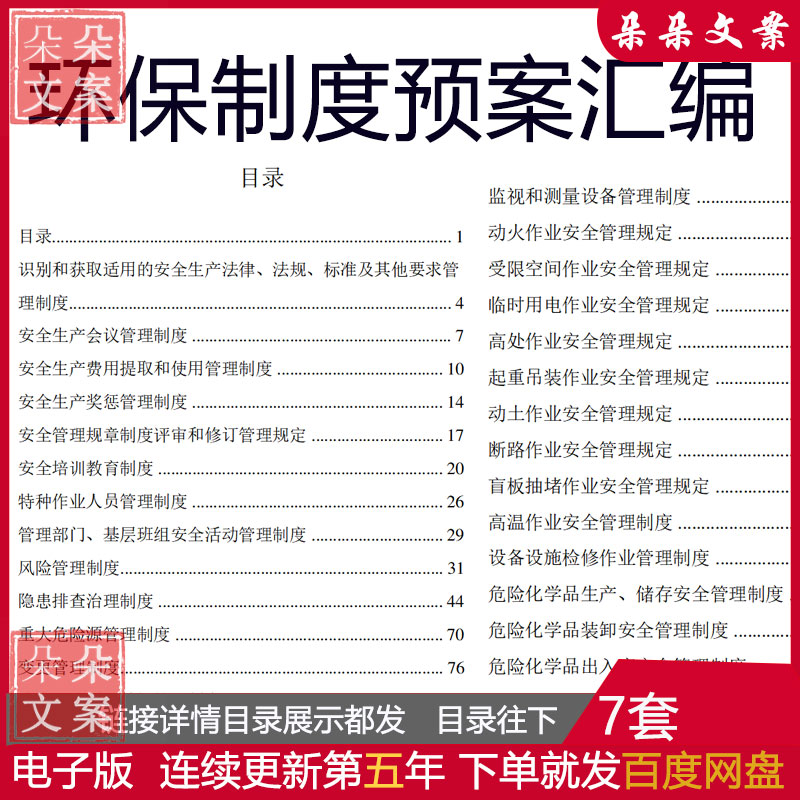 环保制度预案汇编安全生产会议奖惩培训教育风险隐患排查管理制度