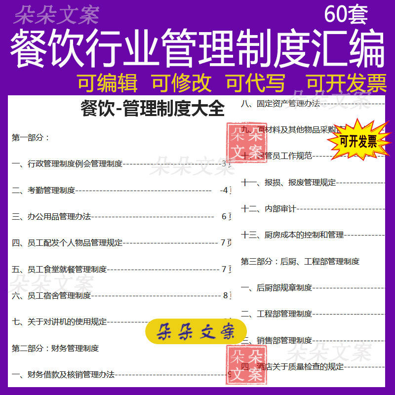 餐饮厨房人事行政考勤财务管理制度大全中央厨房各项管理制度汇编