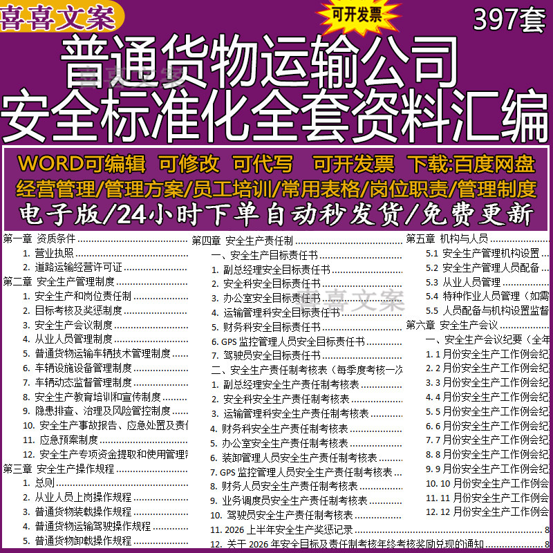 2026年道路货物运输安全标准化全套资料汇编会议纪要管理制度规程