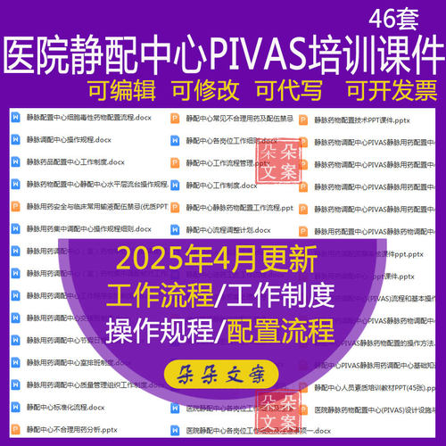 医院静配中心PIVAS静脉用配药中心培训课件操作规程禁忌流程制度
