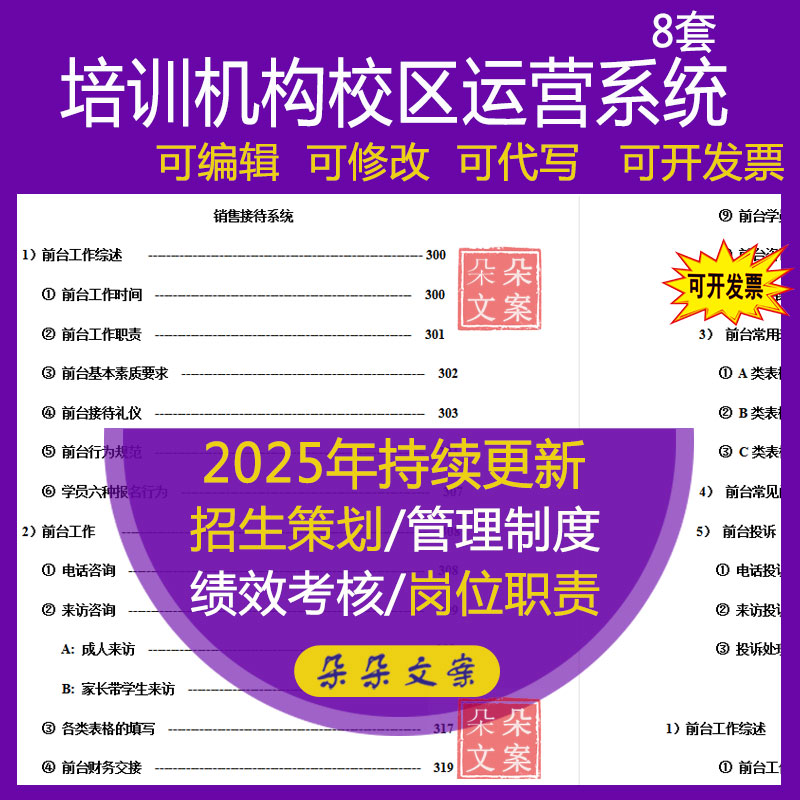培训机构校区运营七大系统教务人力资源行政管理销售接待市场运营