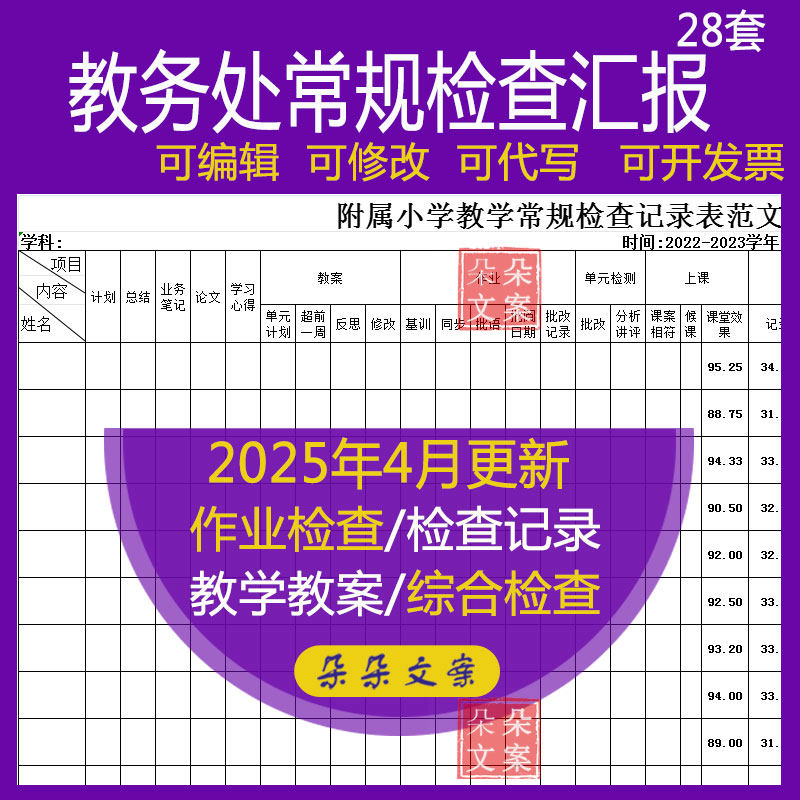 教务处常规检查记录表听课记录教案检查作业检查教学综合检查备课
