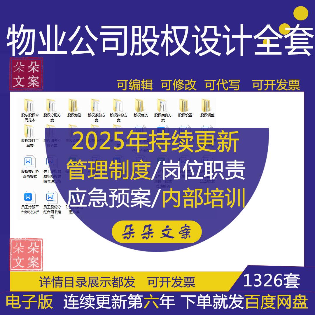 物业公司股权设计股权分配激励融资方案股东股权合同入股分红协议