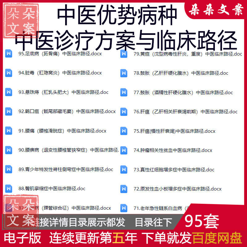 95个中医优势病种中医诊疗方案与临床路径临标准住院表单治疗方法