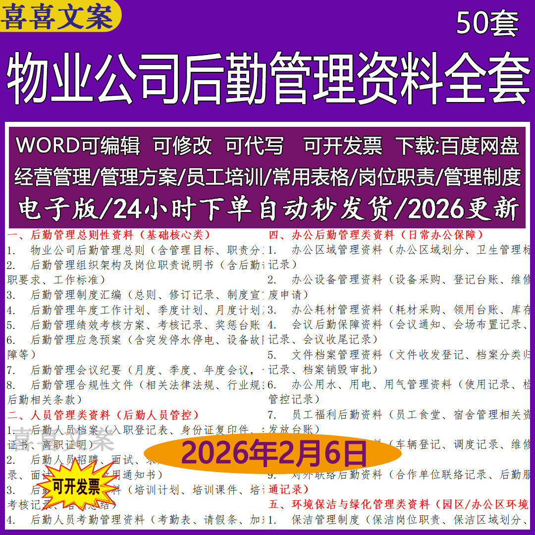 物业公司后勤管理制度汇编后勤人员档案环境保洁绿化设施管理资料