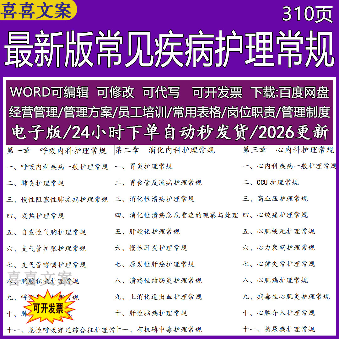 常见疾病护理常规310页呼吸消化神经血液肾内科儿科保健护理常规